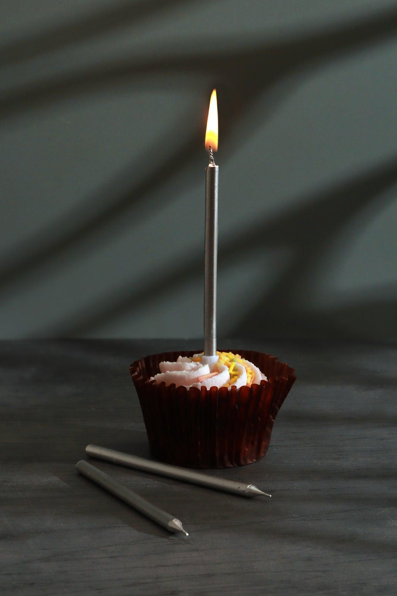 Set of 12 Silver Skinny Cake Candles - G Decor