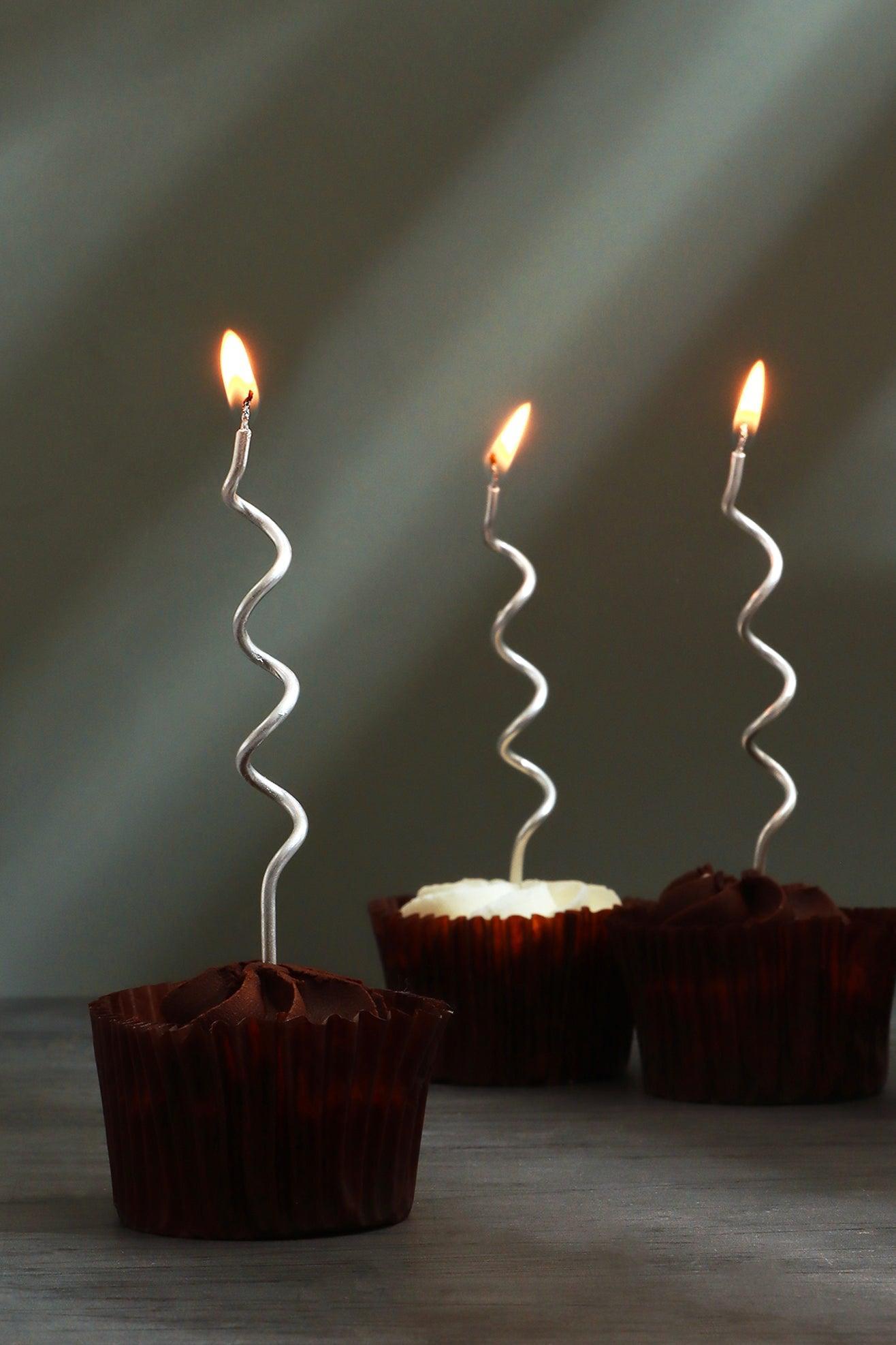 Set of 12 Silver Swirls Cake Candles - G Decor