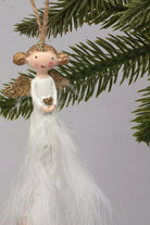 Pair of Hand-Painted Soft Feather Angels in White and Gold — close-up view, G Decor