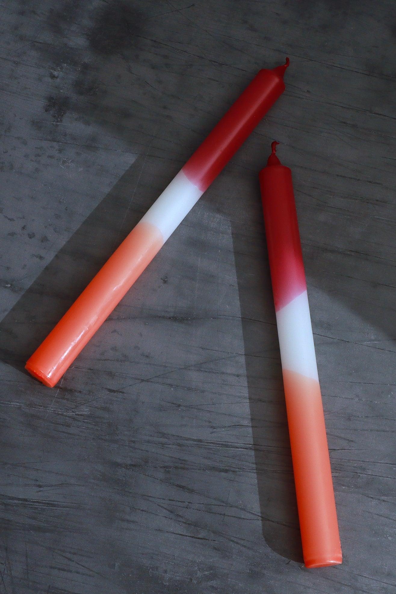 Set of 2 Crimson/White/Orange Dinner Candles - G Decor