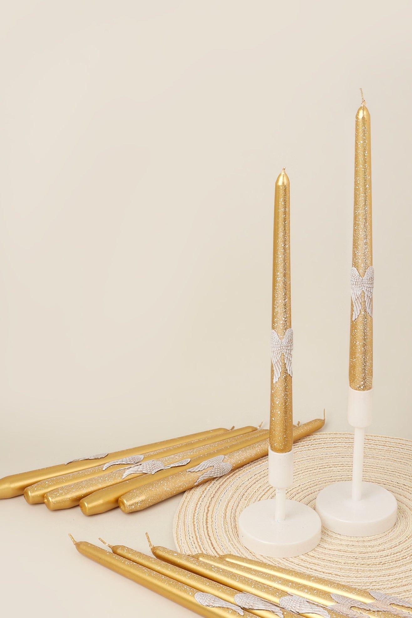 G Decor Candles & Candle Holders Gold Pack of 12 Gold Dinner Candles with Angel Wing Designs