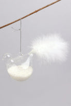 Set of 2 Hand-Blown Glass Dove Pair Birds Christmas Tree Decorations with White Feather Tails & Snow Filled Detail - G Decor