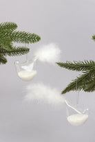 Pair of Hand-Blown Glass Doves with White Feather Tails — G Decor