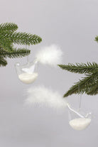 Set of 2 Hand-Blown Glass Dove Pair Birds Christmas Tree Decorations with White Feather Tails & Snow Filled Detail - G Decor