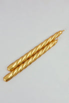 Maison Dorée Pair of Antique Gold Spiral Glitter Taper Candles — lifestyle view, G Decor