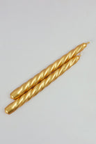 Set of 2 Handmade Maison Dorée Antique Gold Spiral Glitter Stripe Dinner & Taper Candles - G Decor