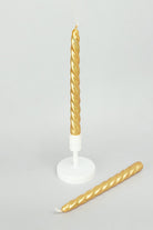 Set of 2 Handmade Maison Dorée Antique Gold Spiral Glitter Stripe Dinner & Taper Candles - G Decor