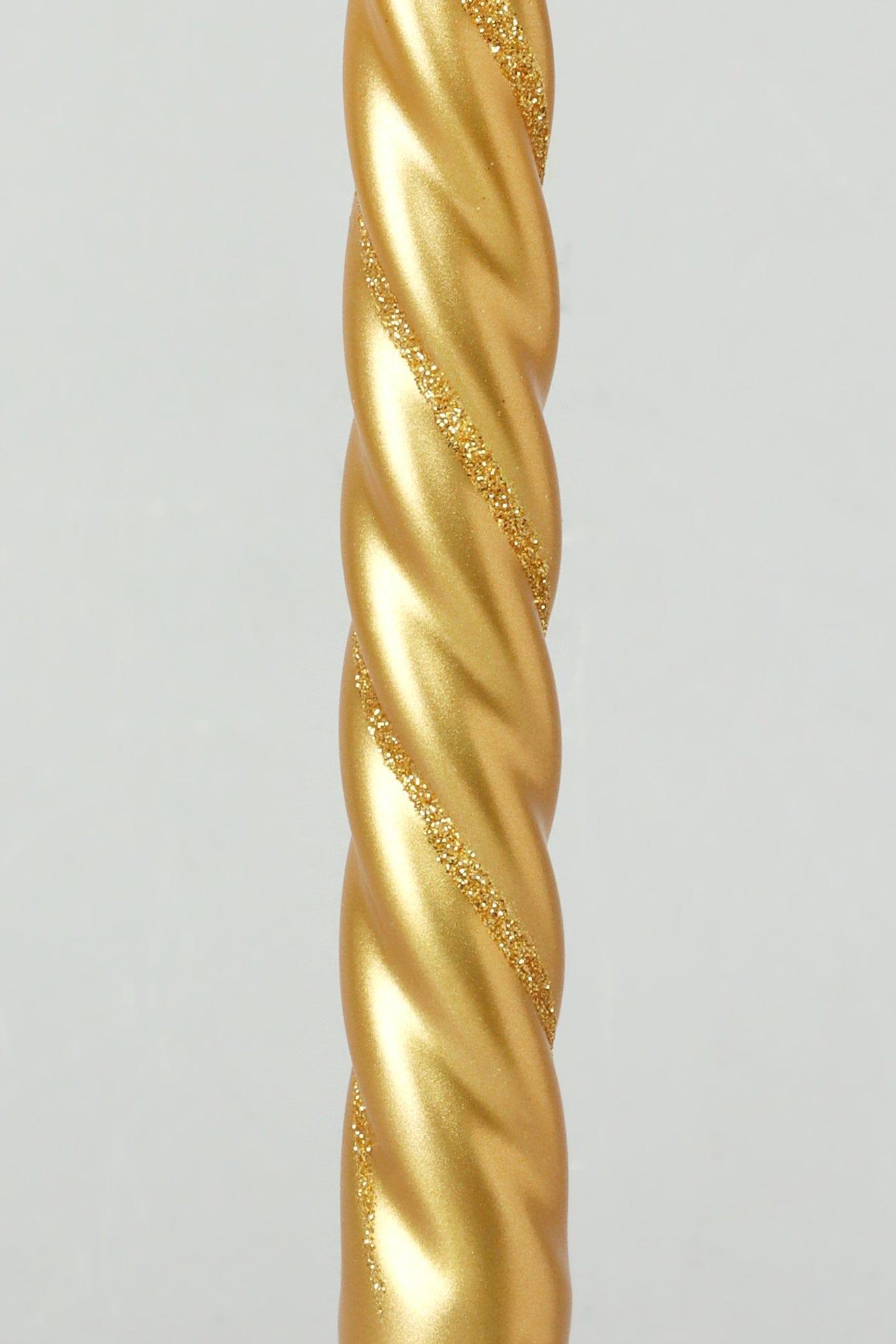 Set of 2 Handmade Maison Dorée Antique Gold Spiral Glitter Stripe Dinner &amp; Taper Candles - G Decor