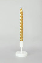 Maison Dorée Pair of Antique Gold Spiral Glitter Taper Candles — close-up view, G Decor