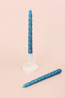 Maison Dorée Pair of Royal Blue Spiral Glitter Taper Candles
