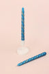 Set of 2 Handmade Maison Dorée Royal Blue Spiral Glitter Stripe Dinner & Taper Candles - G Decor