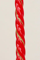 Set of 2 Handmade Maison Dorée Scarlet Red Spiral Glitter Stripe Dinner & Taper Candles - G Decor