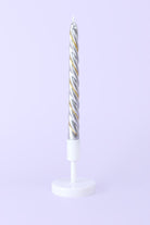 Set of 2 Handmade Maison Dorée Silver & Gold Spiral Glitter Stripe Dinner & Taper Candles - G Decor
