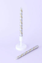Maison Dorée Pair of Silver and Gold Spiral Glitter Taper Candles — G Decor