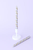 Set of 2 Handmade Maison Dorée Silver & Gold Spiral Glitter Stripe Dinner & Taper Candles - G Decor