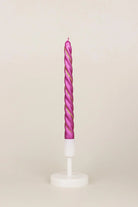 Maison Dorée Pair of Violet Orchid Spiral Glitter Taper Candles — close-up view, G Decor