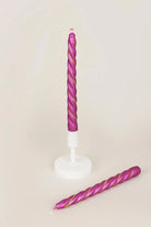 Maison Dorée Pair of Violet Orchid Spiral Glitter Taper Candles — G Decor