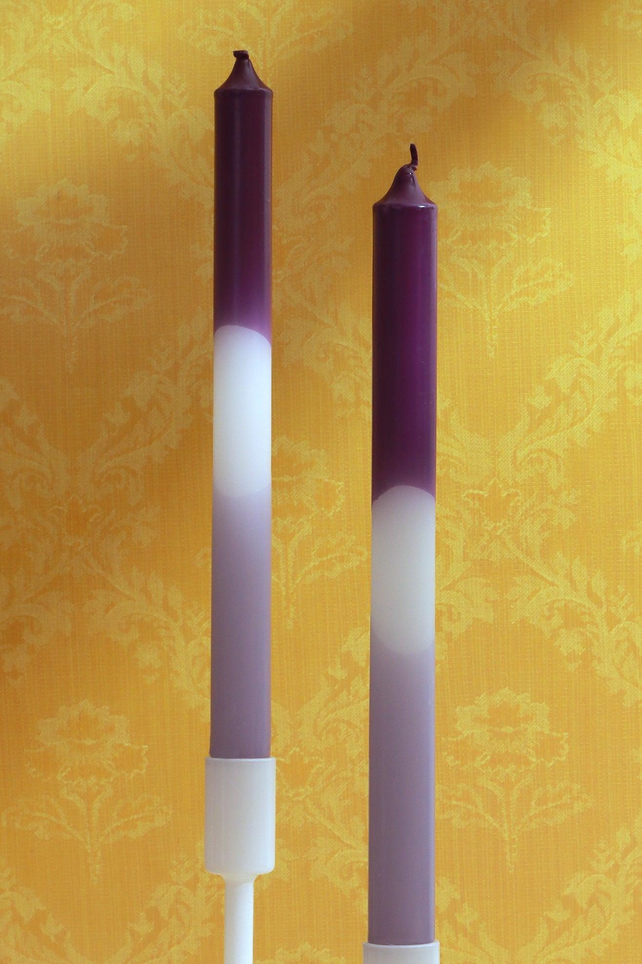 Set of 2 Purple/White/Lavender Dinner Candles - G Decor