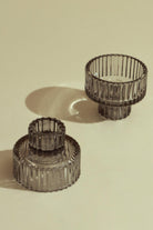 Set of 2 Reversible Grey Glass Dinner Candle/Tea Light Holders - G Decor