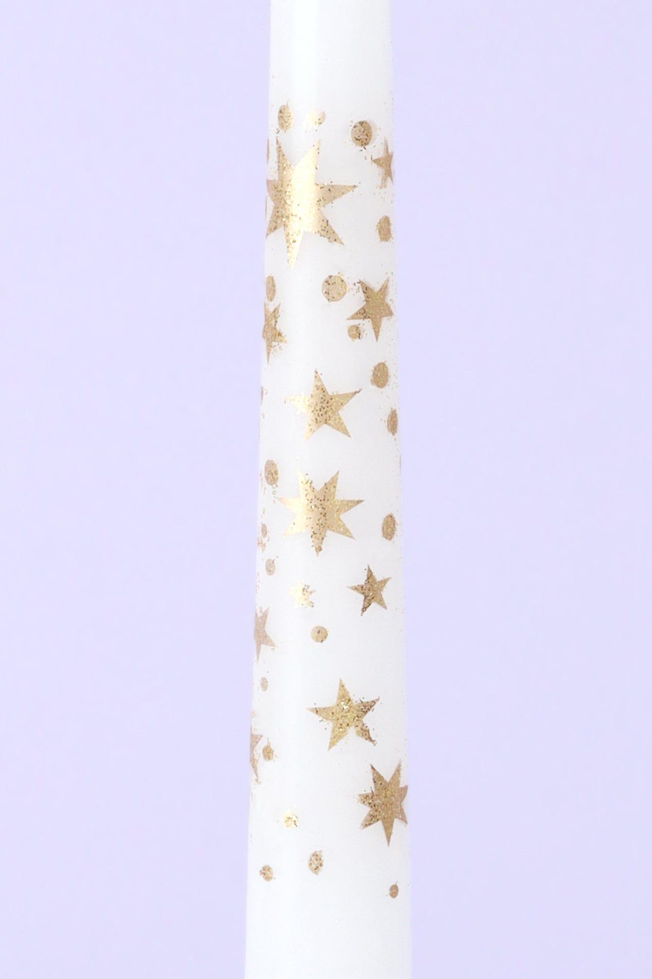 G Decor Candles & Candle Holders White Set of 2 White Dinner Candles with Gold Stars