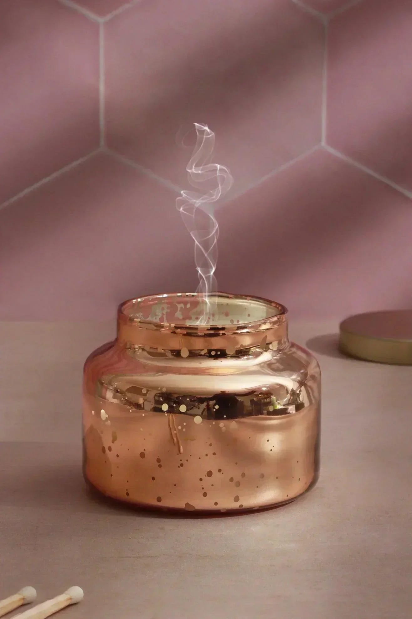 Set of 3 Aurielle Jasmine Fragrance Hand-Poured Soy Wax Jar Candles With Lid Mercury Rose Gold Finish - G Decor