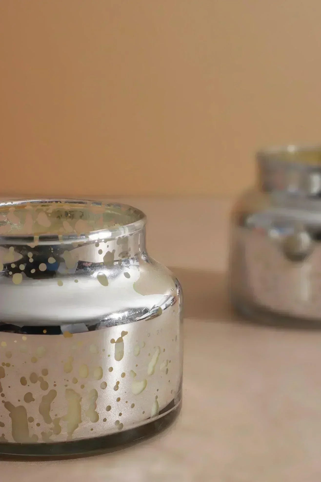 Aurielle Linen Soy Wax Jar Candles Set of 3 in Silver — close-up view, G Decor