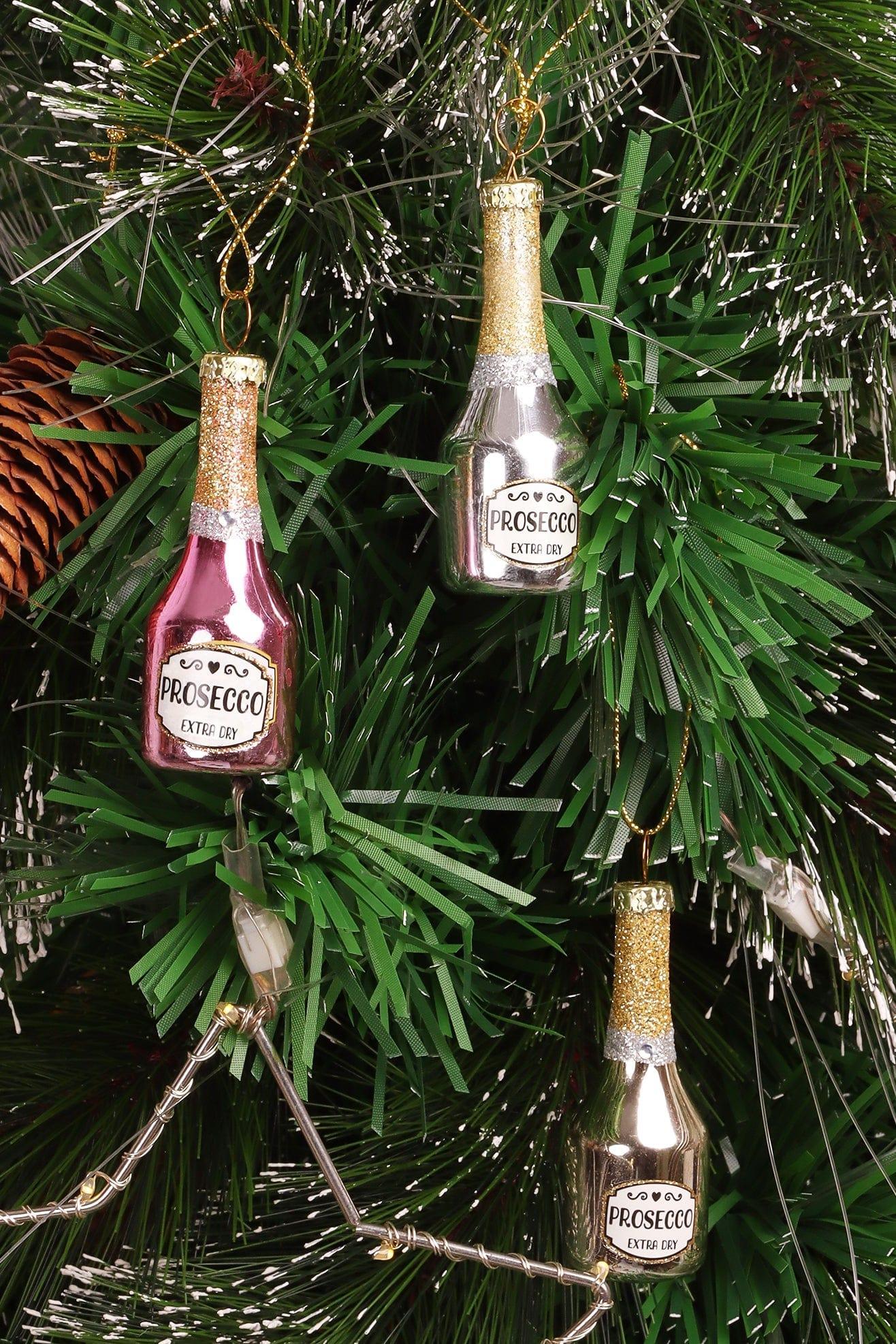 G Decor Christmas Decorations Assorted Mini Prosecco Bottles Christmas Tree Ornaments Set of 3