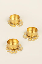 G Decor Candles & Candle Holders Gold Set of 3 Gold Palm Leaf Tea Light Holders