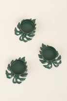 Set of 3 Green Palm Leaf Tea Light Holders - G Decor