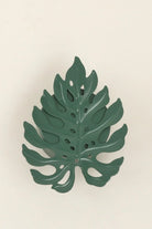 Set of 3 Green Leaf Tealight Holders in Deep Forest Green — view 5, G Decor