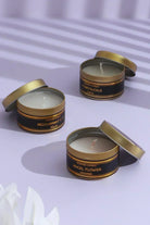 Scented Black Tin Candles Set of 3 in Angel Flower Honeysuckle and Redcurrant Ivy — alternate view, G Decor