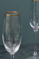 Set of 4 Aurora Clear Ribbed Textured Gold Rim Champagne Flutes - G Decor