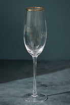 Set of 4 Aurora Clear Ribbed Textured Gold Rim Champagne Flutes - G Decor