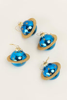 G Decor Christmas Decorations Blue Set of 4 Blue and Gold Planet Christmas Tree Baubles