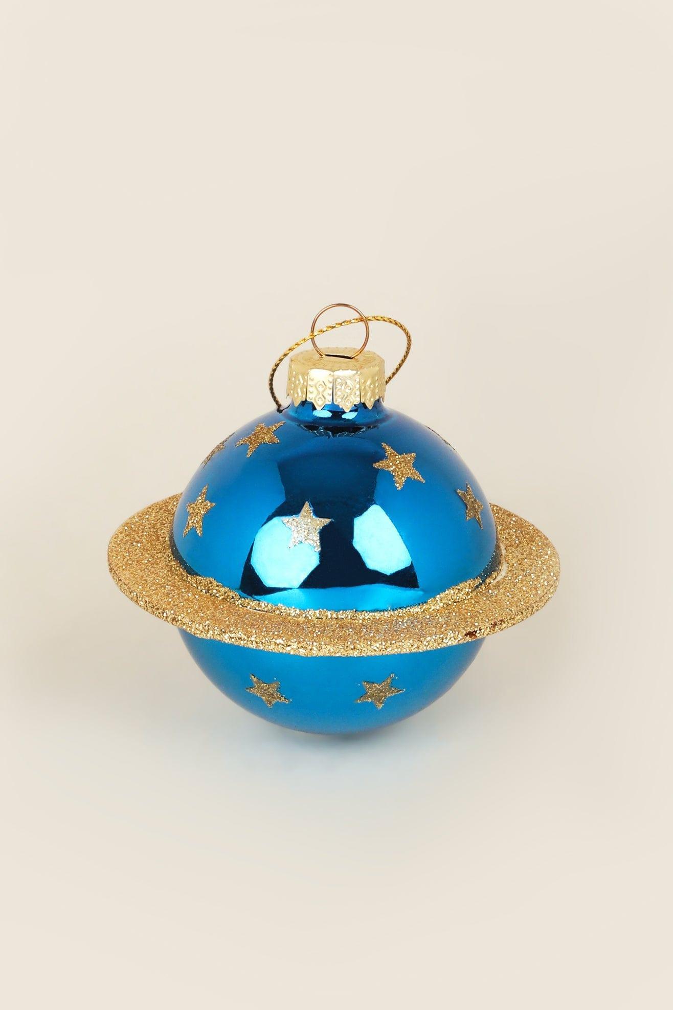 G Decor Christmas Decorations Blue Set of 4 Blue and Gold Planet Christmas Tree Baubles