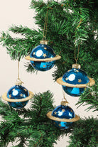 G Decor Christmas Decorations Blue Set of 4 Blue and Gold Planet Christmas Tree Baubles