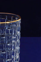 Dante Vintage Textured Highball Glasses with Gold Rim Set of 4 — lifestyle view, G Decor