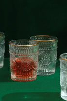 Set of 4 Dario Vintage Sunflower Embossed Tumbler Glasses With Gold Rim - G Decor