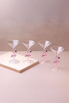 Set of 4 Flamingo Stem Handmade Glassware Pink Flamingo Cocktail & Martini Sculpted Glasses - G Decor