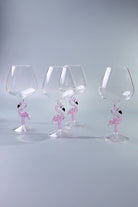 Set of 4 Flamingo Stem Handmade Glassware, Pink Flamingo Wine Sculpted Glasses - G Decor