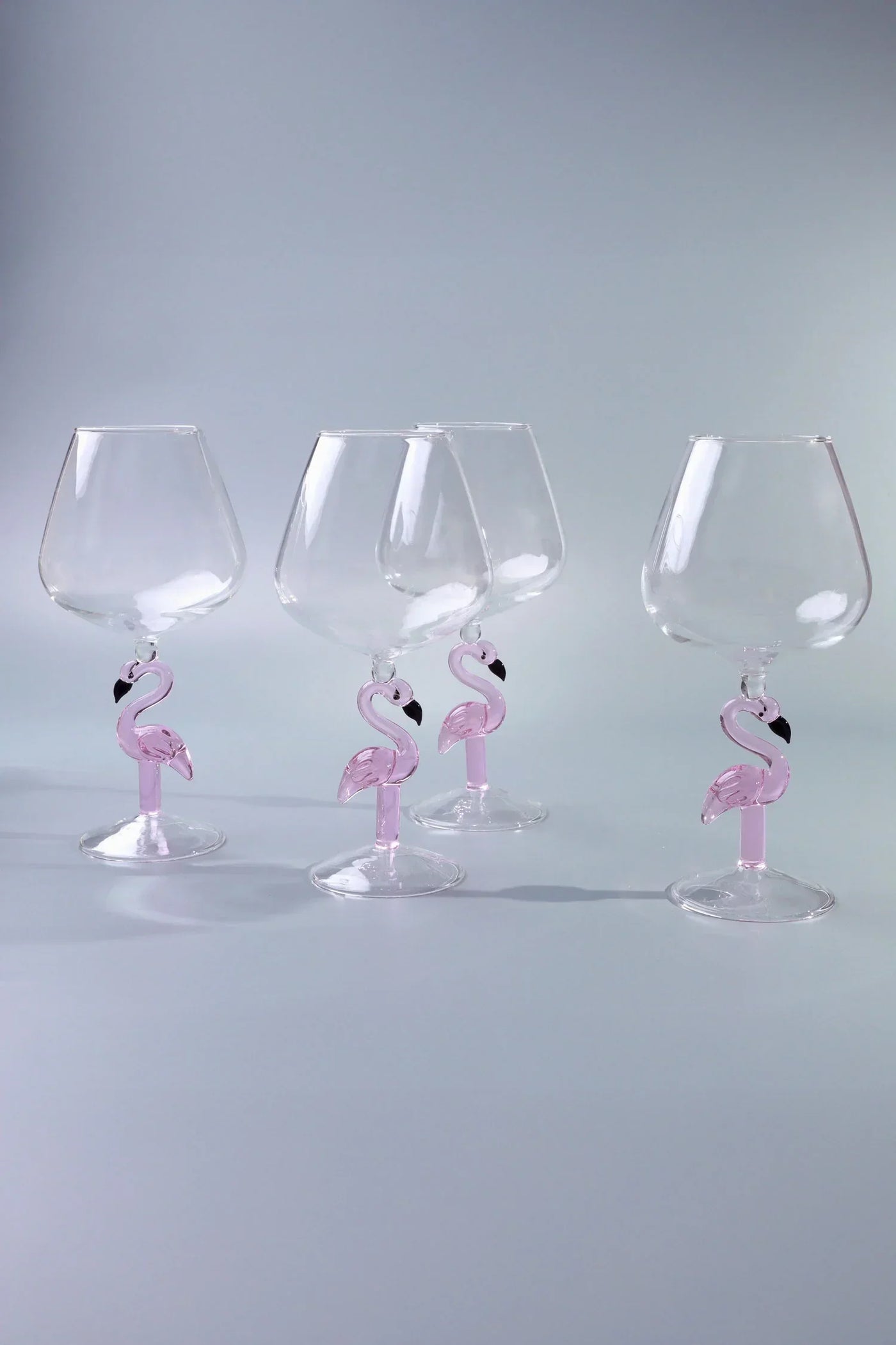 Flamingo Stem Pink Wine Glasses Sculpted Glassware Set of 4