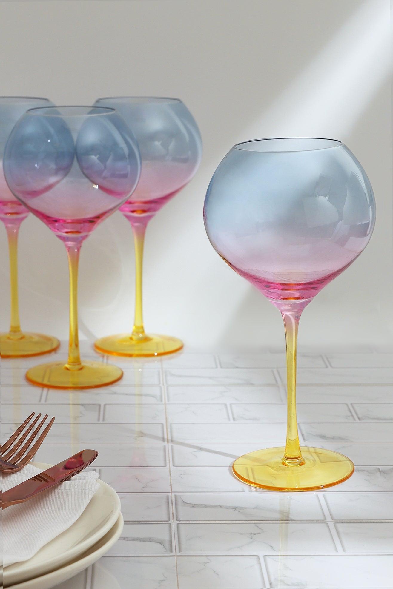 Set of 4 Gin Glasses with a Rainbow Hue - G Decor