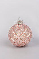 G Decor Christmas Decorations Pink Set of 4 Glass Elegant Pink Christmas Tree Baubles with Silver Glitter Patterns