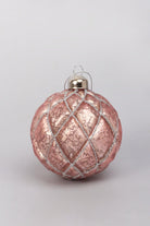 G Decor Christmas Decorations Pink Set of 4 Glass Elegant Pink Christmas Tree Baubles with Silver Glitter Patterns