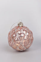 G Decor Christmas Decorations Pink Set of 4 Glass Elegant Pink Christmas Tree Baubles with Silver Glitter Patterns