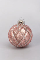 Set of 4 Antique Rose Pink Mercury Glass Christmas Baubles — close-up view, G Decor