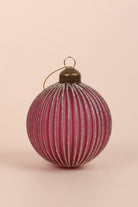 Set of 4 Hand-Painted Glass Rich Pink Plum Glass Christmas Tree Baubles with Gold and Silver Glitter Hanging Ornaments - G Decor