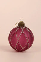 Set of 4 Pink Plum Glass Christmas Baubles with Gold and Silver Glitter — close-up view, G Decor