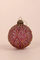 Set of 4 Pink Plum Glass Christmas Baubles with Gold and Silver Glitter — view 7, G Decor