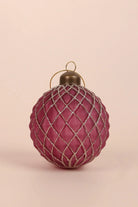 Set of 4 Pink Plum Glass Christmas Baubles with Gold and Silver Glitter — lifestyle view, G Decor